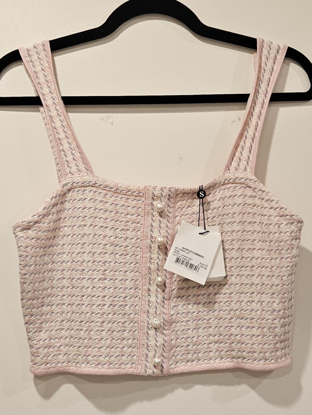 SANDRO Daniella Tweed Cropped Top Rose Pink $220 Paris Size Small NWT - Picture 6 of 16